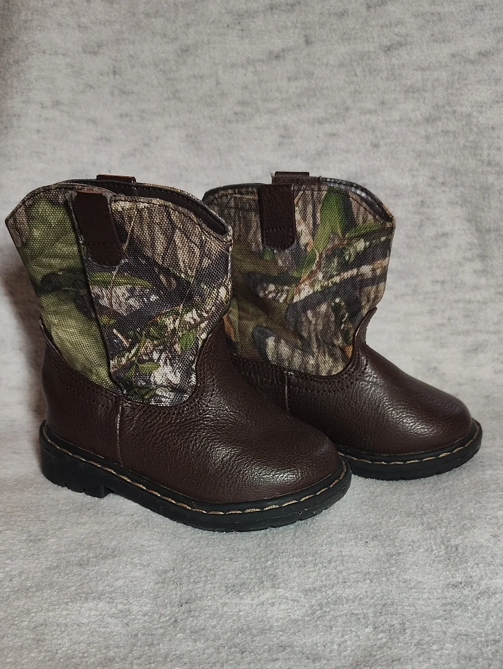 Garanimals Brown Leather-Look & Green Camouflage Pull-On Kids Boots